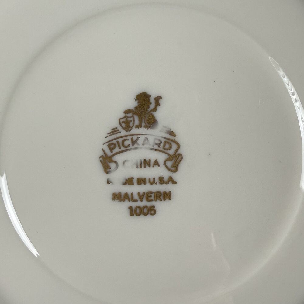 Pickard China Malvern 1005 Bread Plates Set 4 Green Gold Trim USA 1950s Vintage - Picture 7 of 9